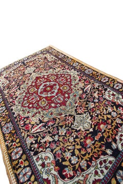 Black High Quality Antique Persian Isfahan Rug Artisan Work 4x5 107x153cm