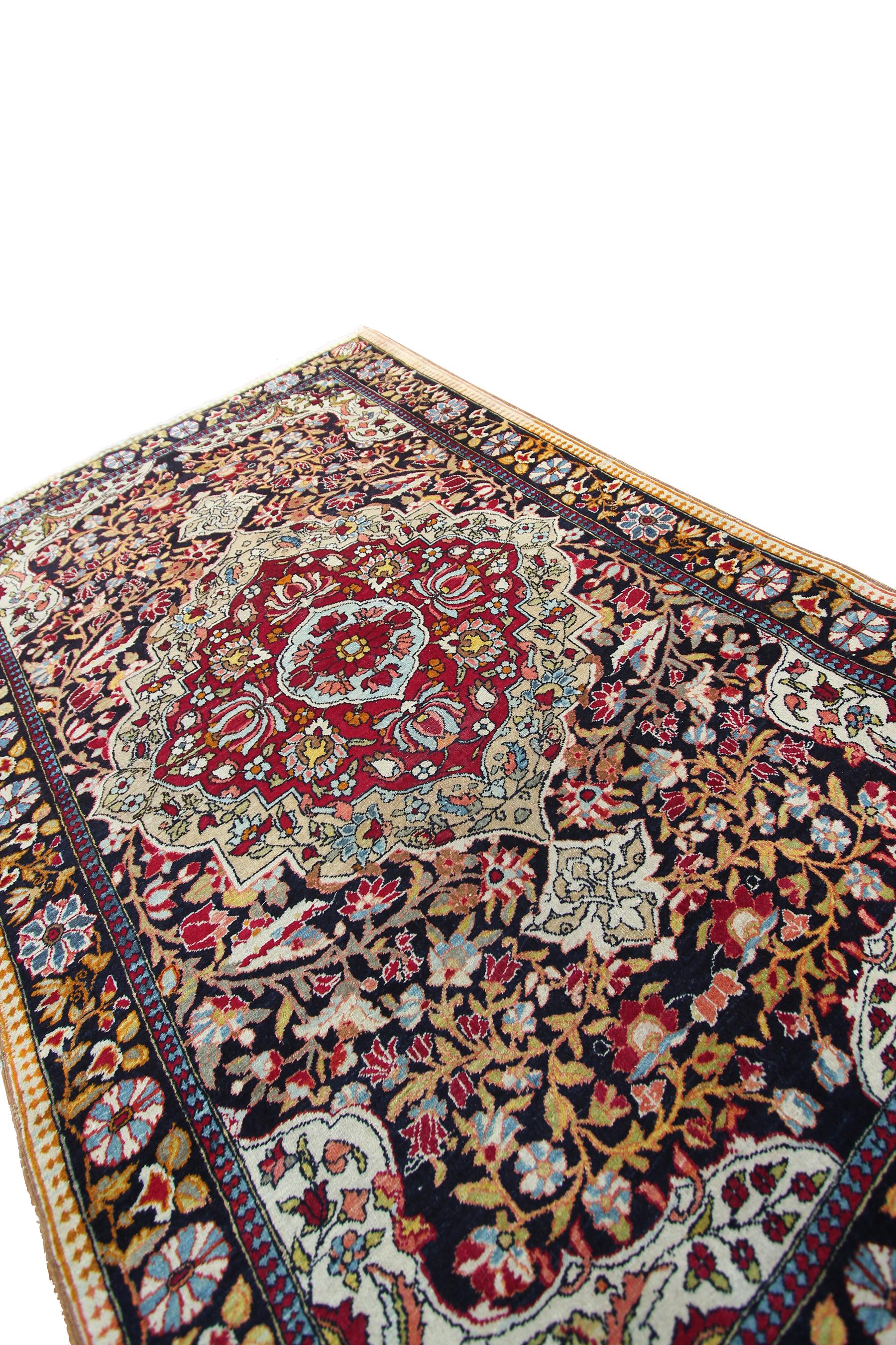 Hand-Knotted Black High Quality Antique Persian Isfahan Rug Artisan Work 4x5 107x153cm For Sale