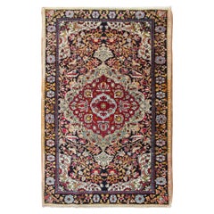 Black High Quality Vintage Persian Isfahan Rug Artisan Work 4x5 107x153cm