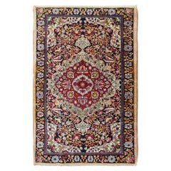 Black High Quality Antique Persian Isfahan Rug Artisan Work 4x5 107x153cm