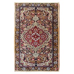 Black High Quality Antique Persian Isfahan Rug Artisan Work 4x5 107x153cm