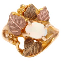 Black Hills 10 Karat Tri-Color Gold and Opal Leaf Ring