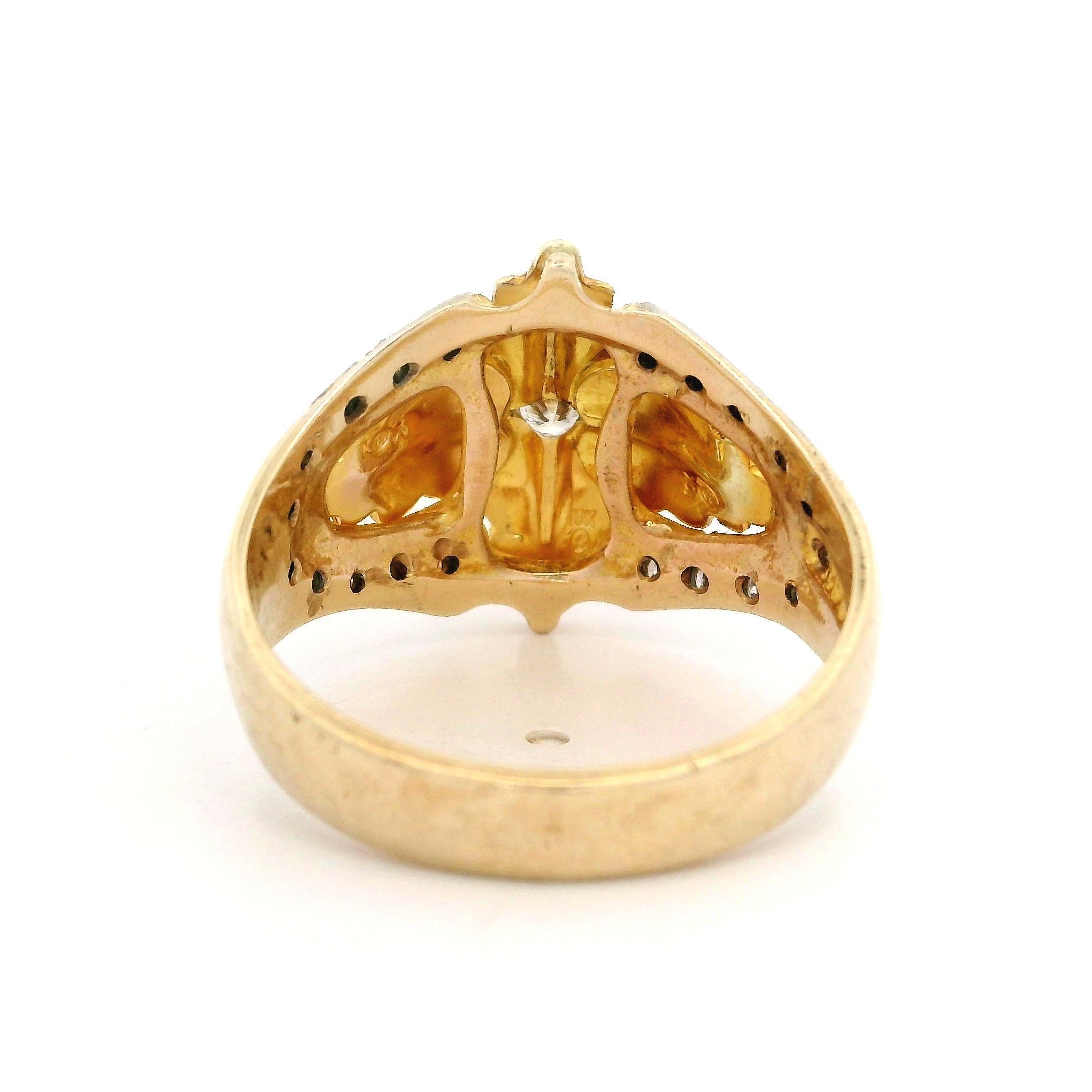 Women's Black Hills 10k Tri Color Gold 0.20ctw Diamond Textured Work Leaf Band Ring For Sale
