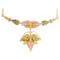 Black Hills 10k Yellow Green & Rose Gold Large Detailed Leaf Dangle Necklace