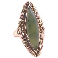 Black Hills Gold 10 Karat Tri-Tone Gold and Jade Ring