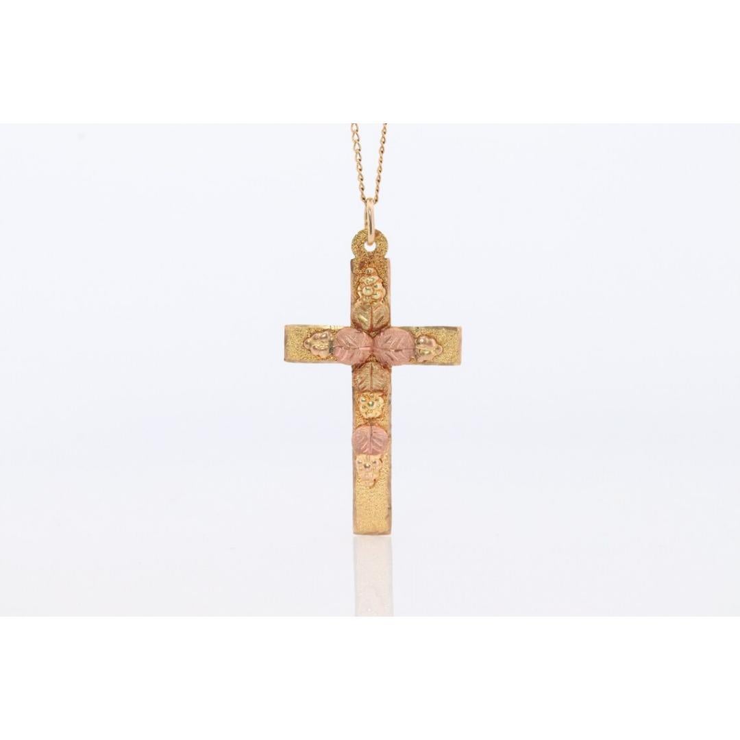 Women's Black Hills Gold Cross Necklace.10k multi tone Black Hills Gold Crucifix Pendant For Sale