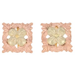 Vintage Black Hills Gold Flower Earrings, 10k Yellow, Rose, & Green Gold Pierced Studs
