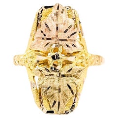 Black Hills Gold Leaf Motif Ring in 10k Tri-Color Gold