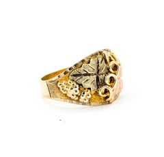 Black Hills Gold Leaf Motif Ring in 10k Tri-Tone Gold