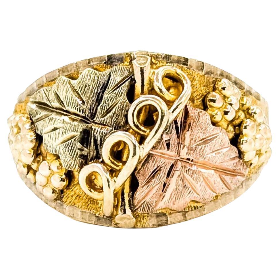 Black Hills Gold Leaf Motif Ring in 10k Tri-Tone Gold