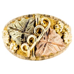 Black Hills Gold Leaf Motif Ring in 10k Tri-Tone Gold
