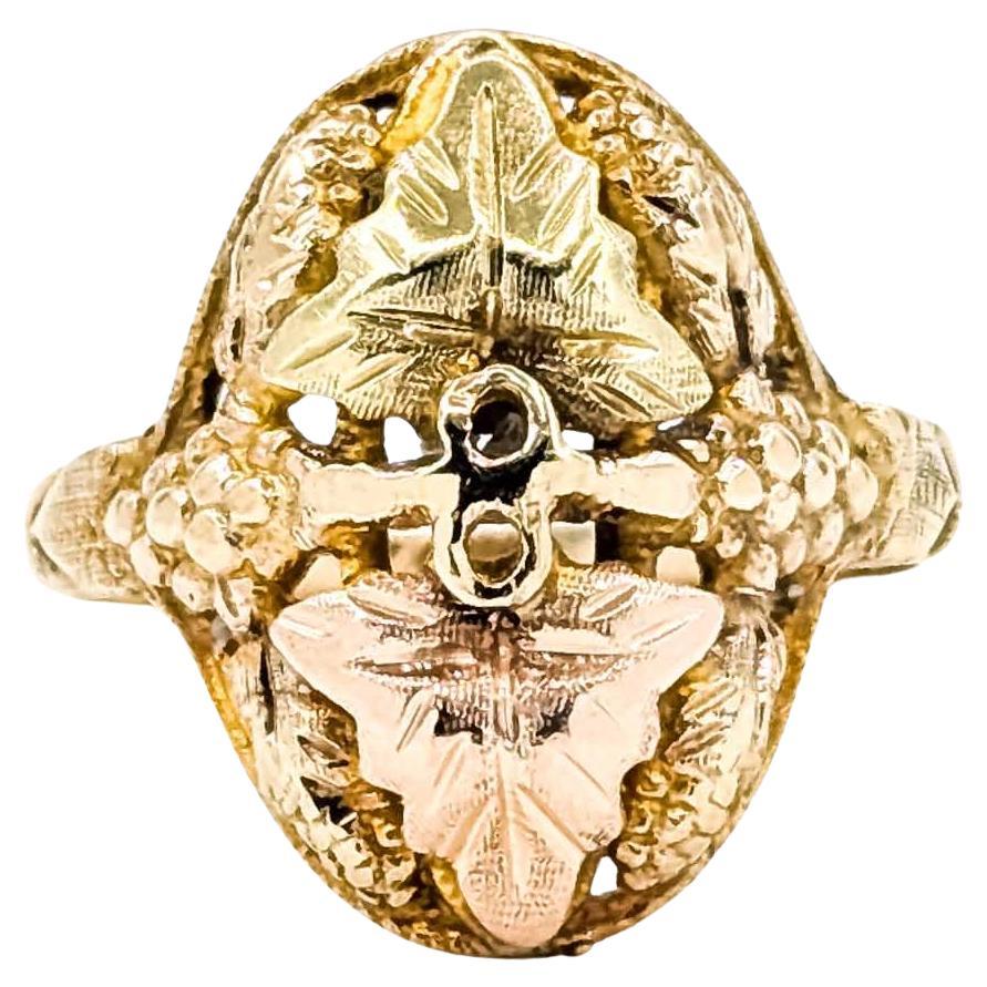 Black Hills Gold Leaf Motif Ring in 10k Tri-Tone Gold