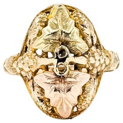 Black Hills Gold Leaf Motif Ring in 10k Tri-Tone Gold