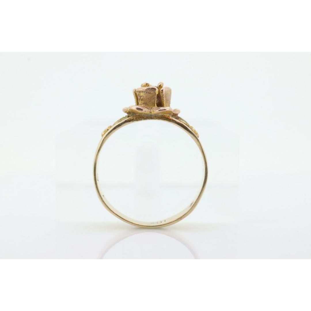 Black Hills Gold Ring. Antique Diamond Ring. 10k Rose Pedals diamond set Gold. For Sale 3
