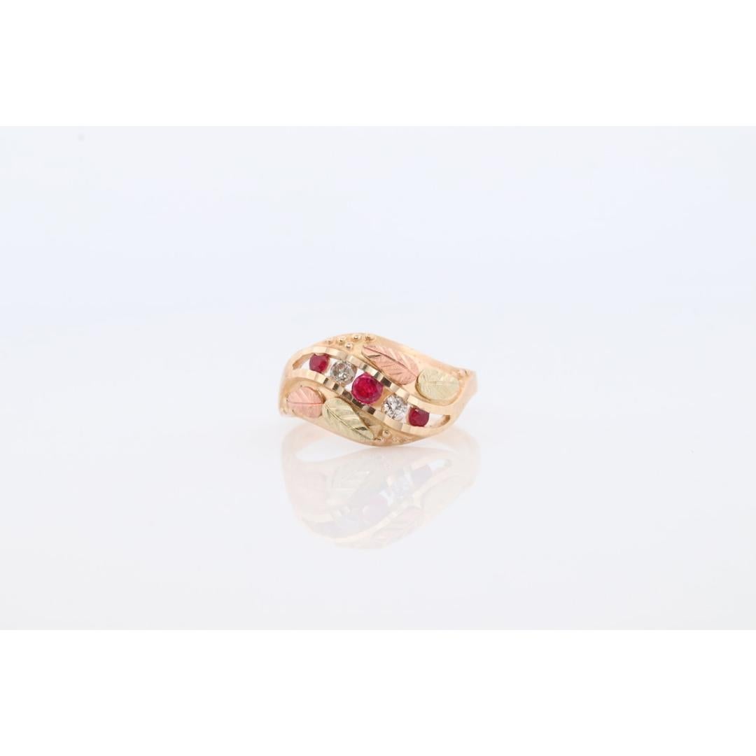 Black Hills Gold Ring. Diamond Ruby Ring. 10k Multi-Tone Gold. Black Hills Gold For Sale 1