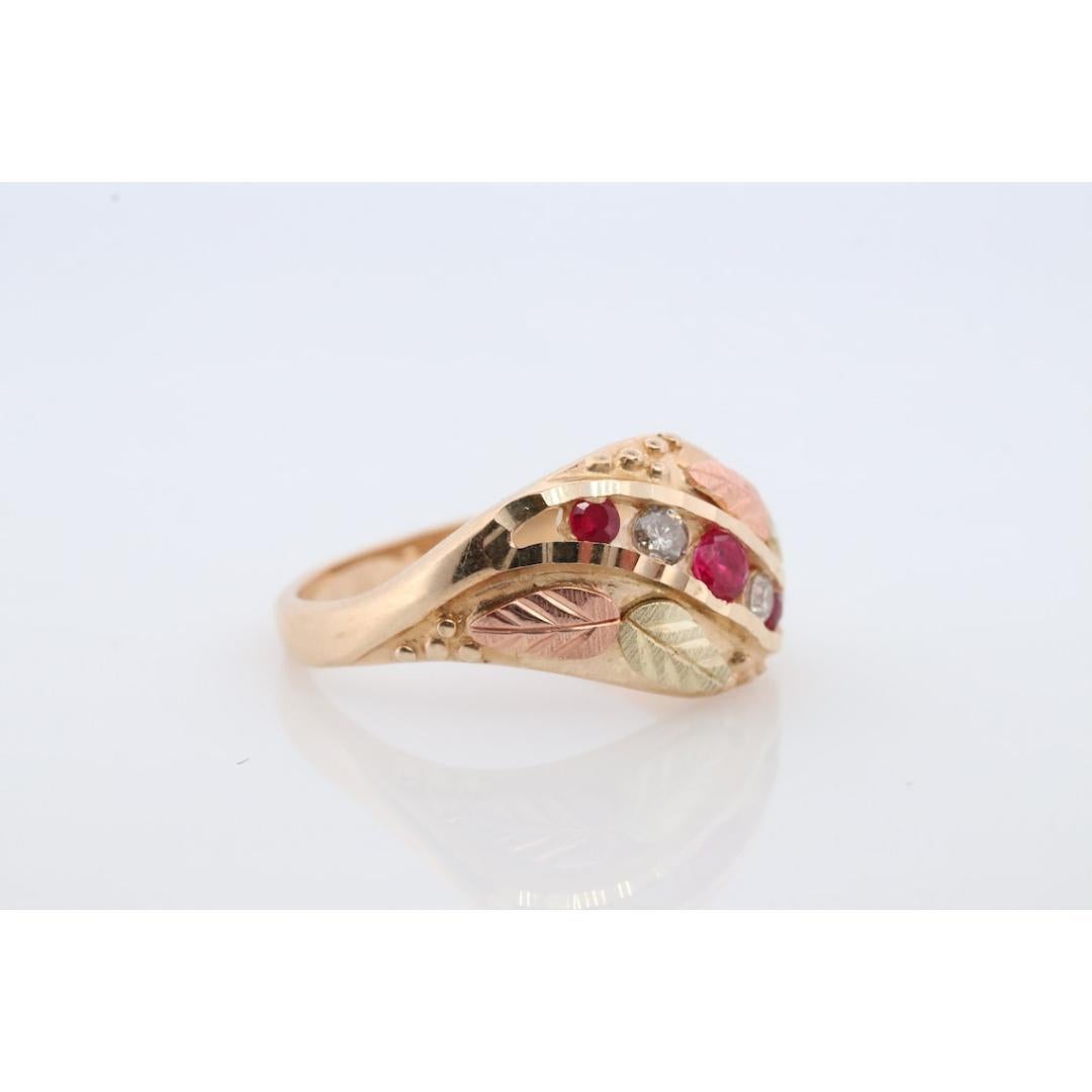 Black Hills Gold Ring. Diamond Ruby Ring. 10k Multi-Tone Gold. Black Hills Gold For Sale 2