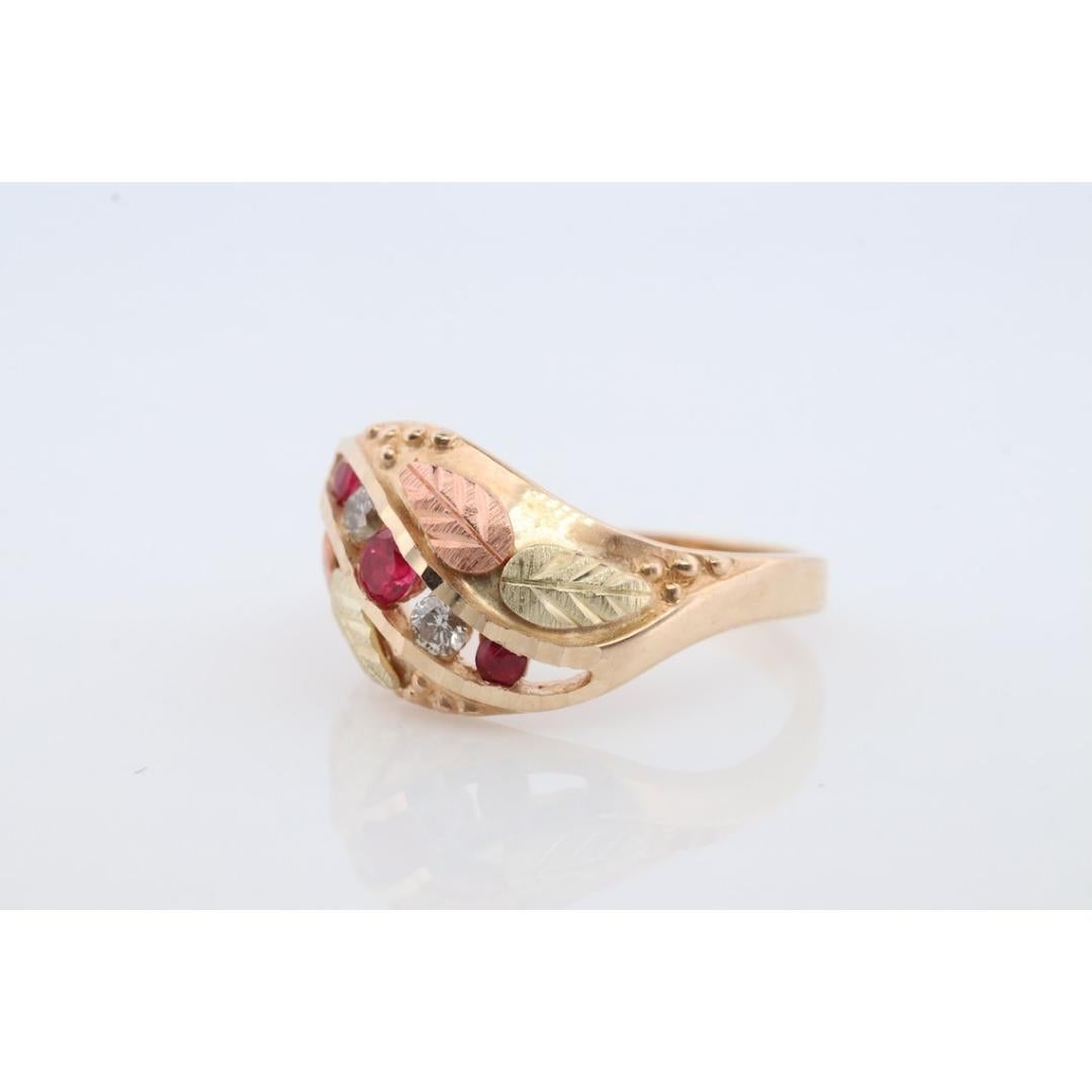 Black Hills Gold Ring. Diamond Ruby Ring. 10k Multi-Tone Gold. Black Hills Gold For Sale 3
