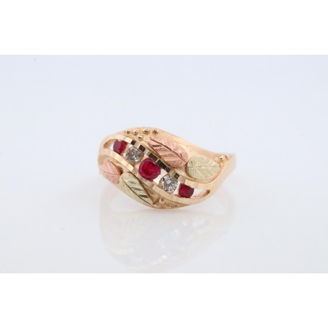 Black Hills Gold Ring. Diamond Ruby Ring. 10k Multi-Tone Gold. Black Hills Gold For Sale 4