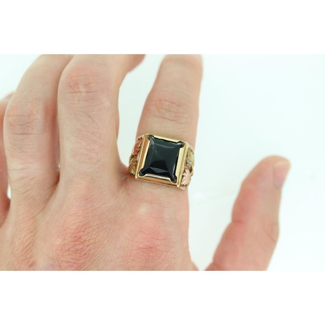 Black Hills Gold Ring. Heavy 10k Hematite Black Hills Gold Mens Statement Ring. For Sale 4