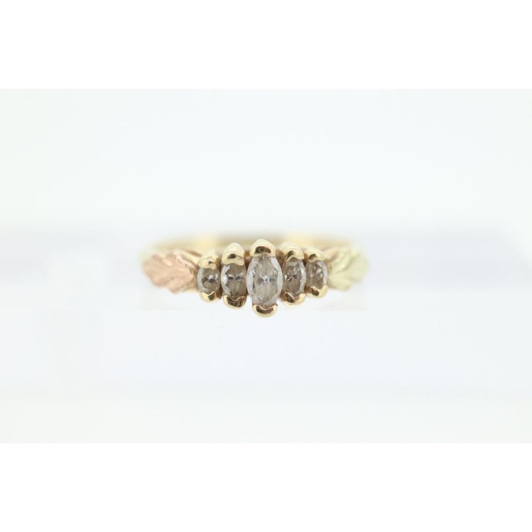 Black Hills Gold Ring. Marquise Diamond Anniversary Ring. 10k Multi-Tone Gold. In Good Condition For Sale In Port Charlotte, FL