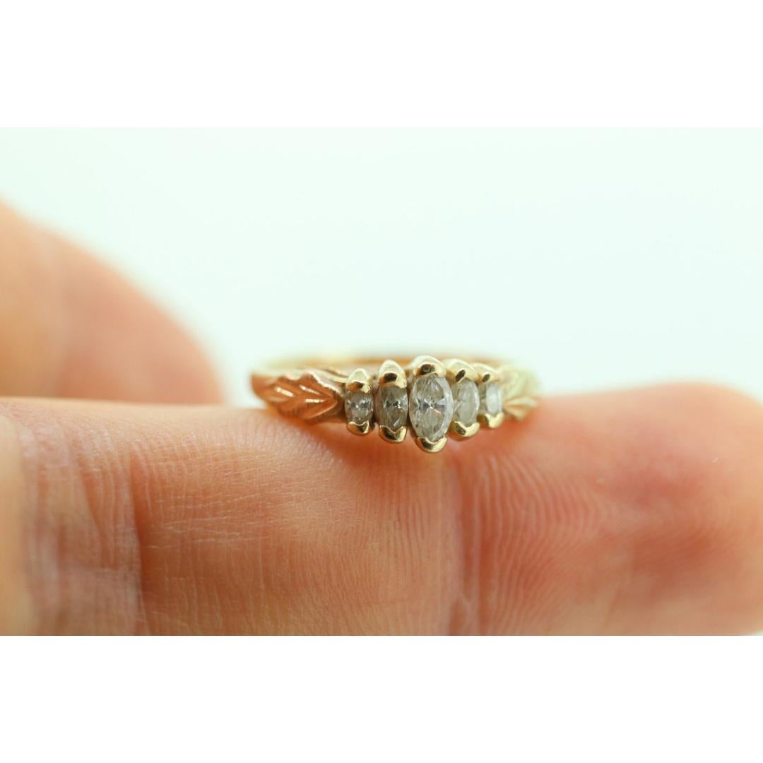 Black Hills Gold Ring. Marquise Diamond Anniversary Ring. 10k Multi-Tone Gold. For Sale 3