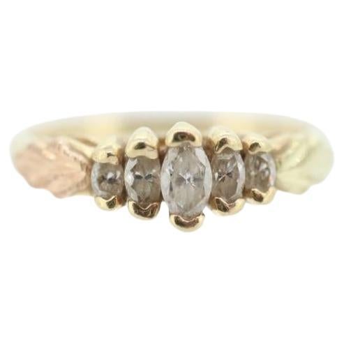 Black Hills Gold Ring. Marquise Diamond Anniversary Ring. 10k Multi-Tone Gold. For Sale