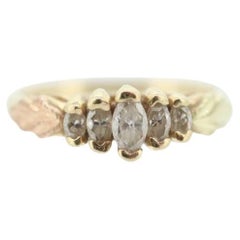 Black Hills Gold Ring. Marquise Diamond Anniversary Ring. 10k Multi-Tone Gold.