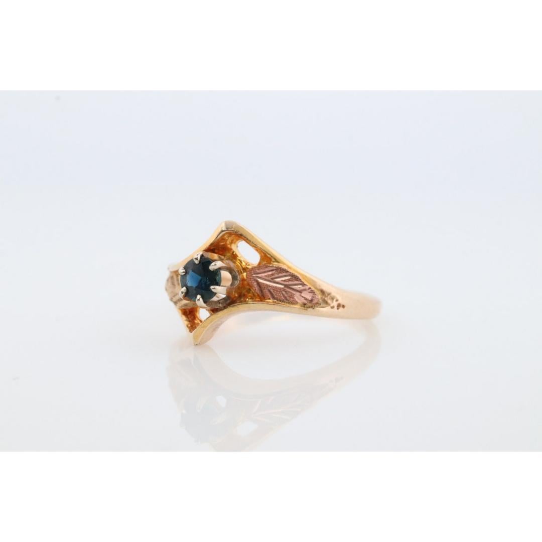 Women's Black Hills Gold Ring. Sapphire Bypass band. Round Blue Sapphire 10k Multi-Tone For Sale