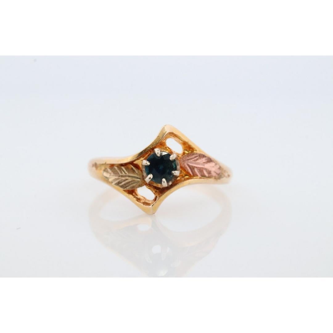 Black Hills Gold Ring. Sapphire Bypass band. Round Blue Sapphire 10k Multi-Tone For Sale 1