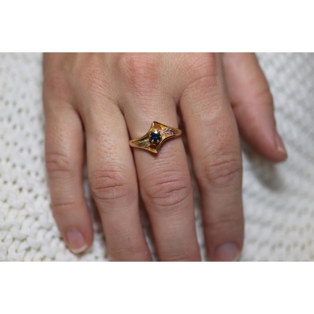 Black Hills Gold Ring. Sapphire Bypass band. Round Blue Sapphire 10k Multi-Tone For Sale 2