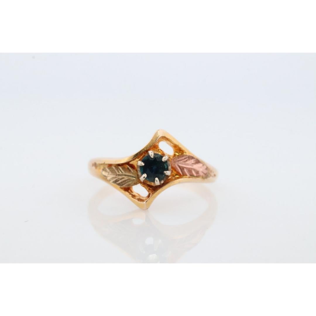 Black Hills Gold Ring. Sapphire Bypass band. Round Blue Sapphire 10k Multi-Tone For Sale 3