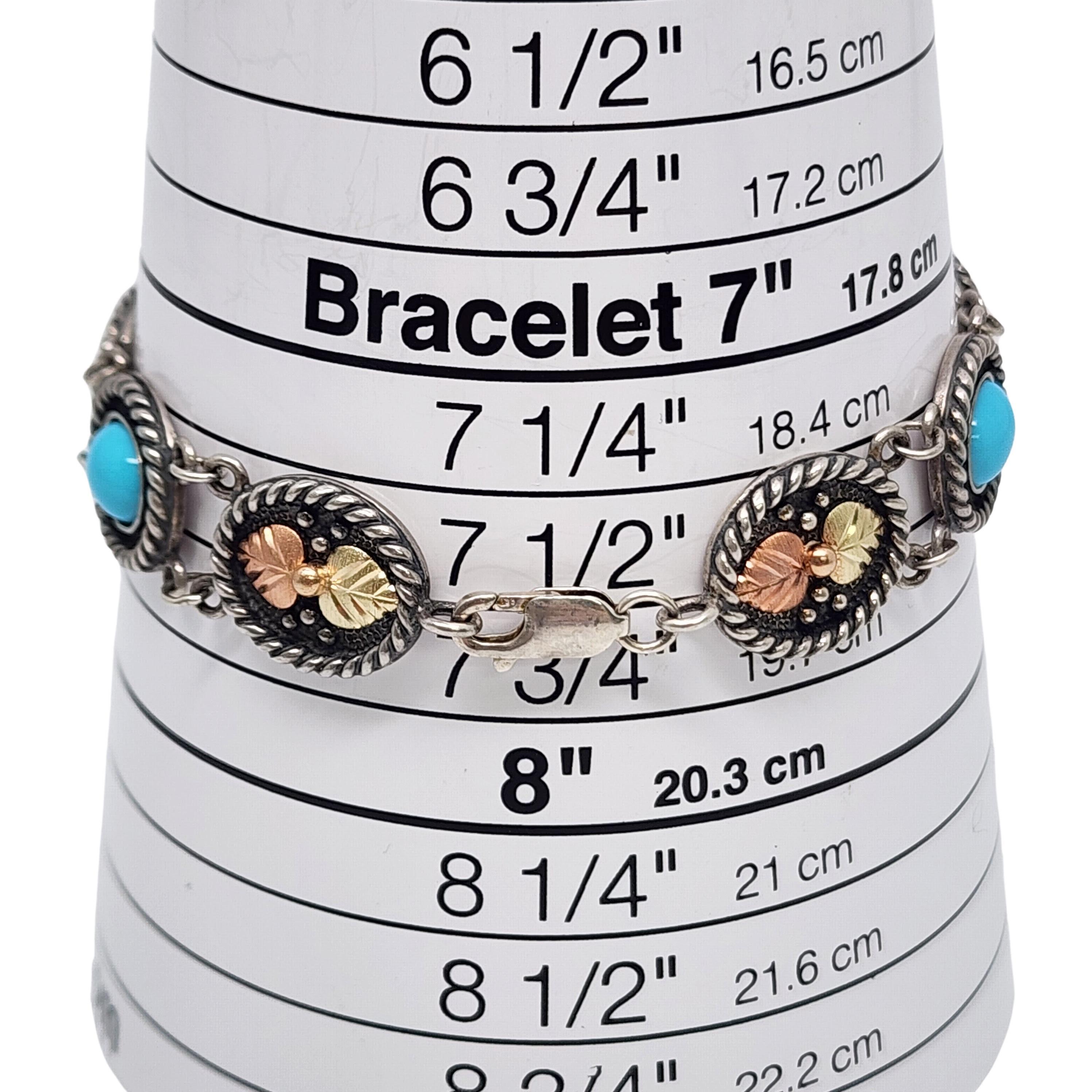 Black Hills Gold Sterling Silver 10K Leaf Turquoise Link Bracelet #17678 4