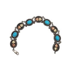 Black Hills Gold Sterling Silver 10K Leaf Turquoise Link Bracelet #17678