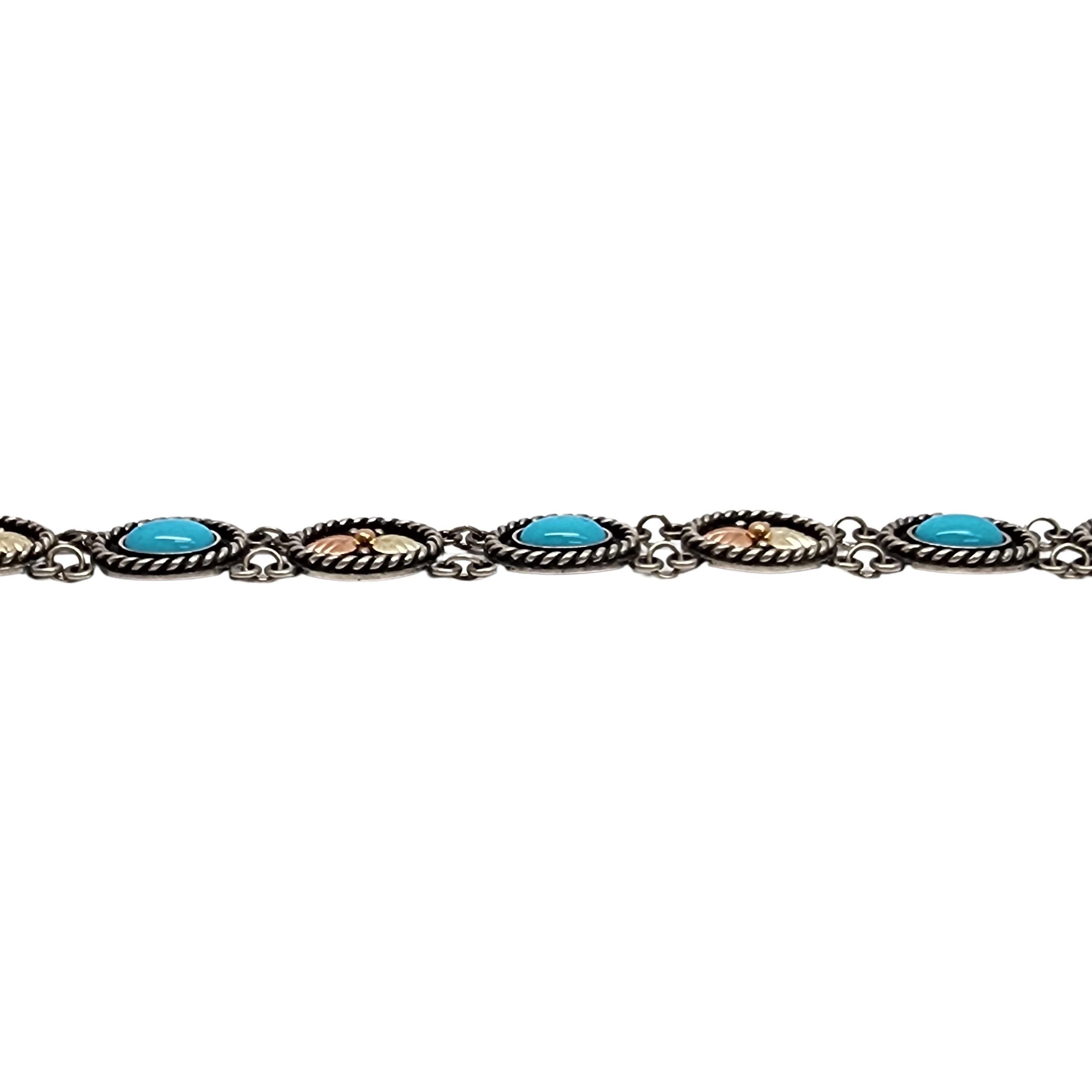 Black Hills Gold Sterling Silver 10K Leaf Turquoise Link Bracelet #17678 In Good Condition In Washington Depot, CT