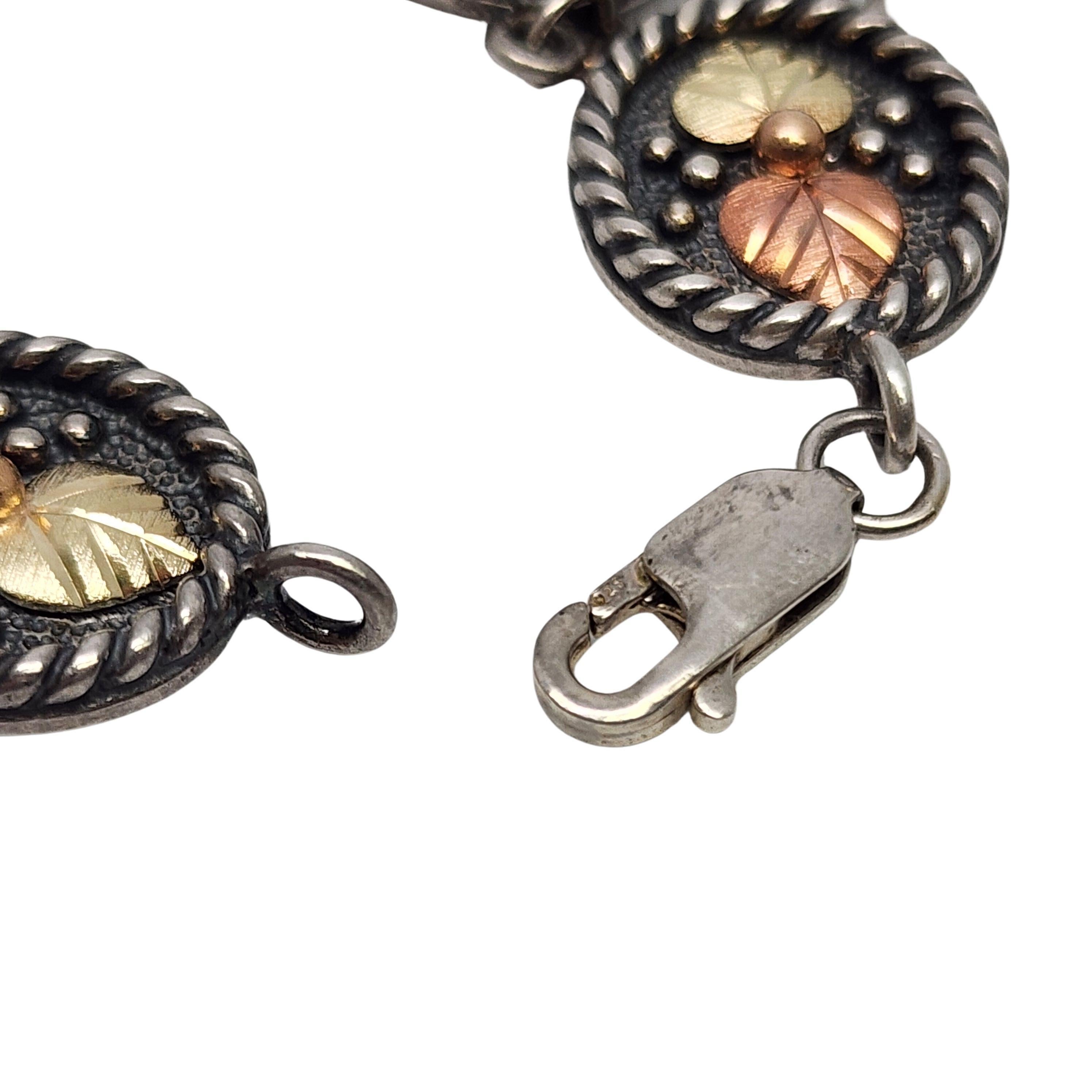 Black Hills Gold Sterling Silver 10K Leaf Turquoise Link Bracelet #17678 1