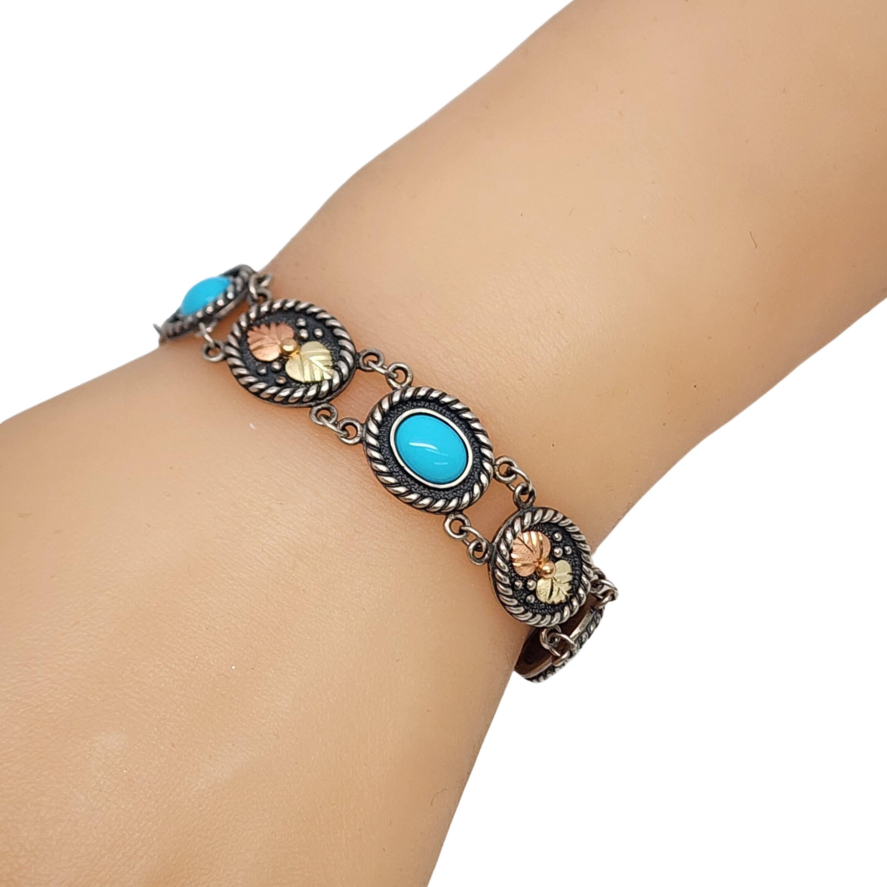 Black Hills Gold Sterling Silver 10K Leaf Turquoise Link Bracelet #17678 3