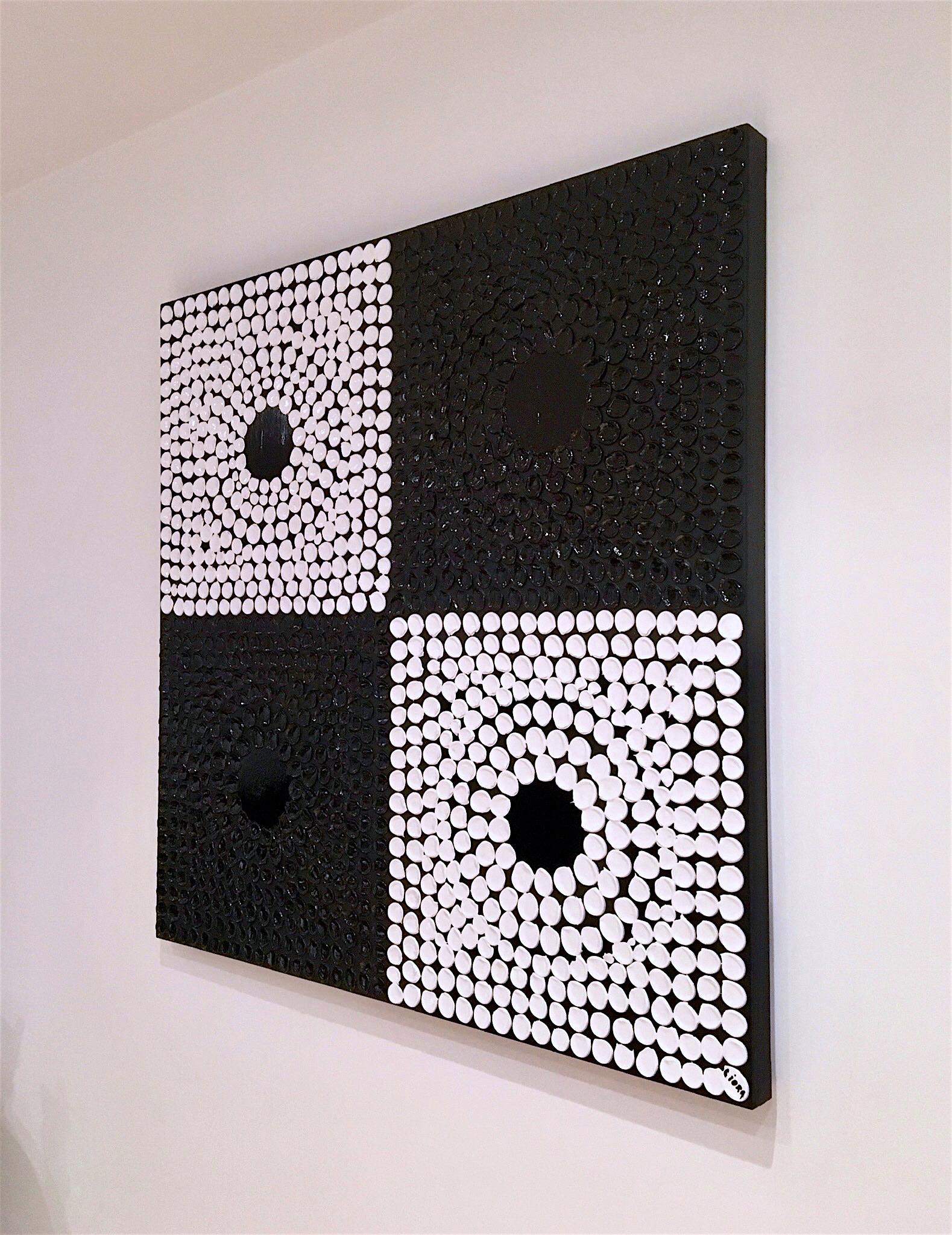 Painting Black Hole 9 by Liora Textured Black White Large Abstract Canvas Modern In New Condition For Sale In London, GB