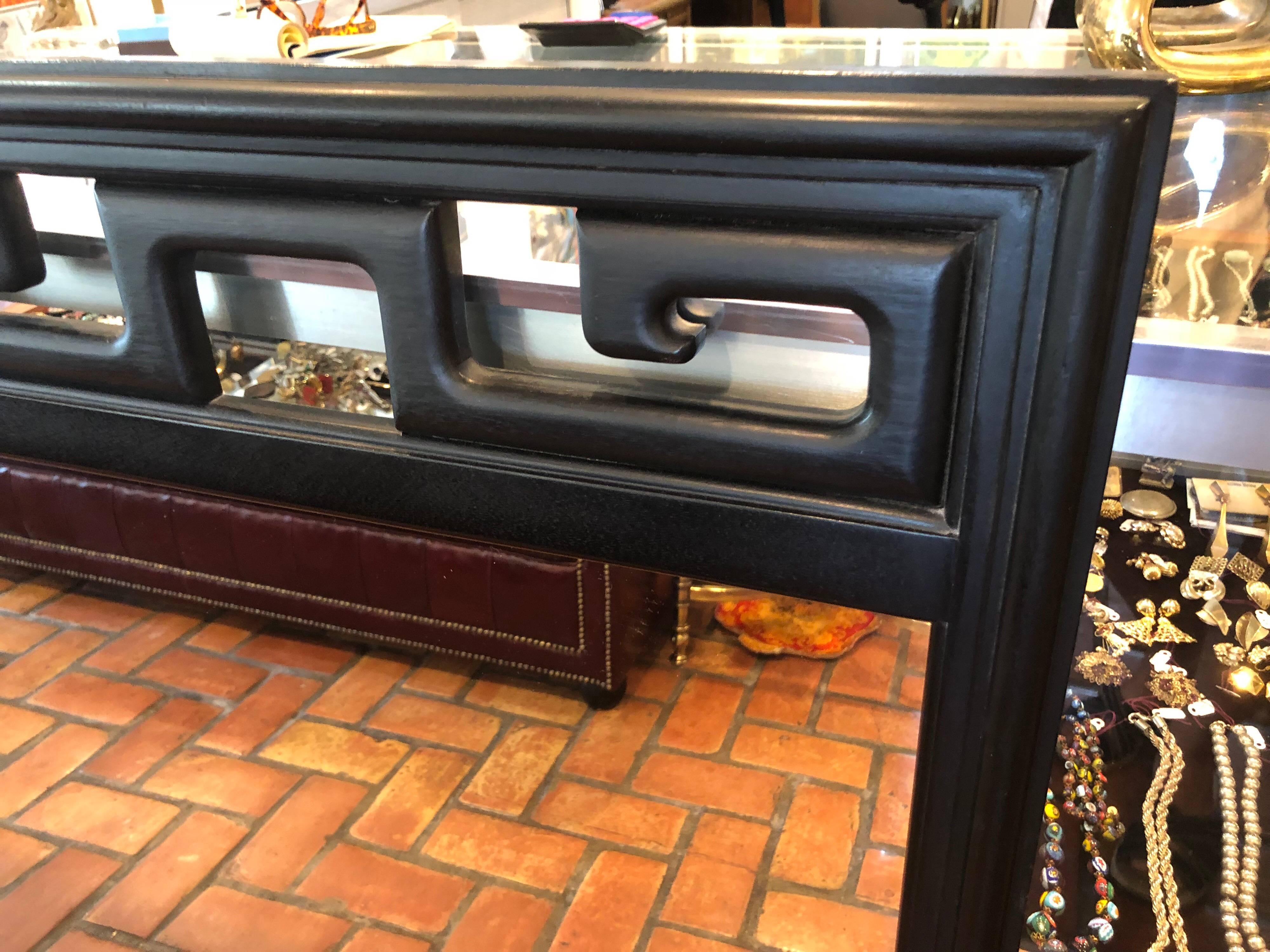 Black Hollywood Regency Mirror in the Style of James Mont In Good Condition In Redding, CT