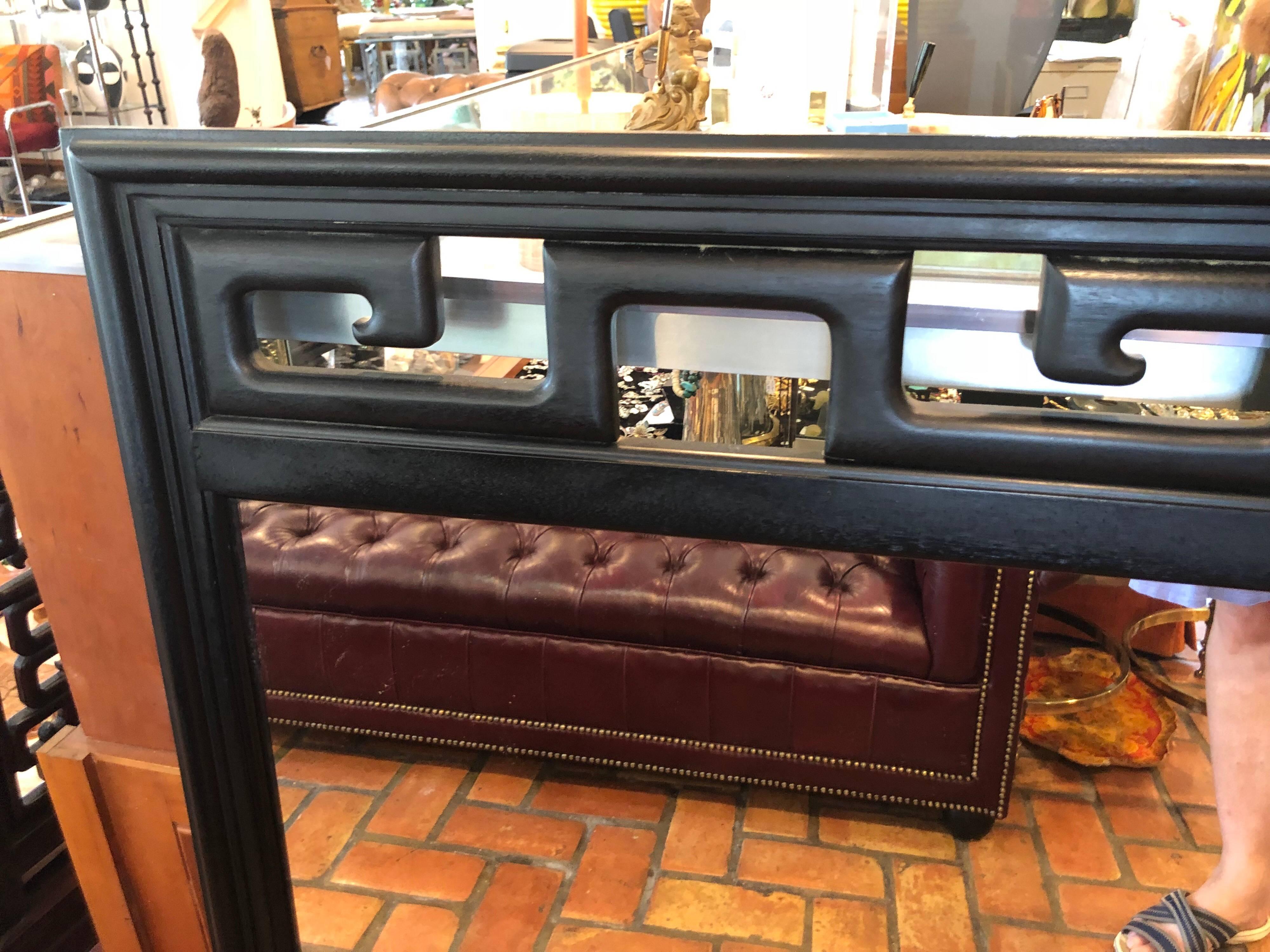 Mid-20th Century Black Hollywood Regency Mirror in the Style of James Mont