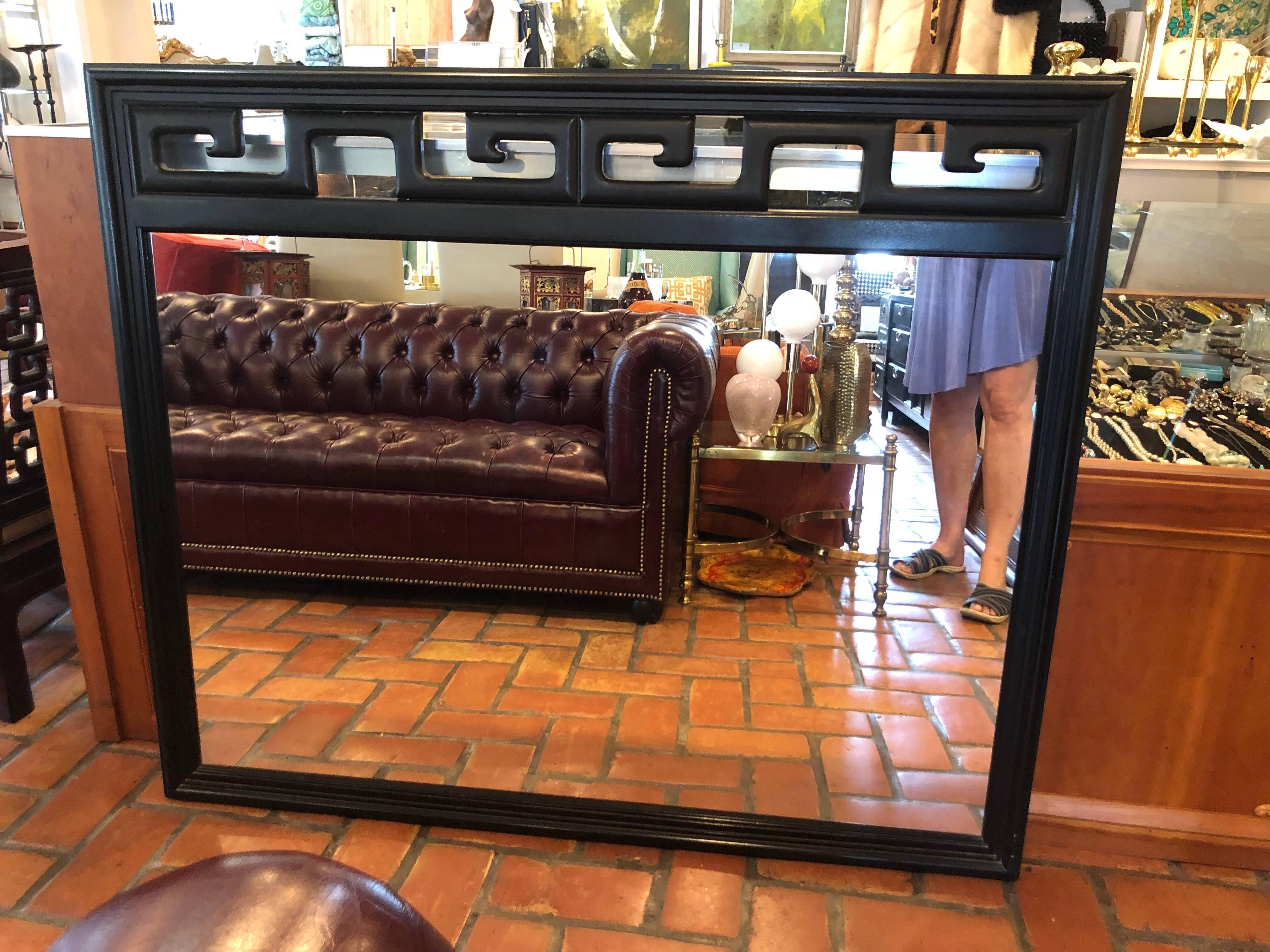 Black Hollywood Regency Mirror in the Style of James Mont 3