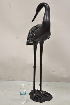 Black Hollywood Regency Style Cast Metal Bird Crane Garden Figurine Statue