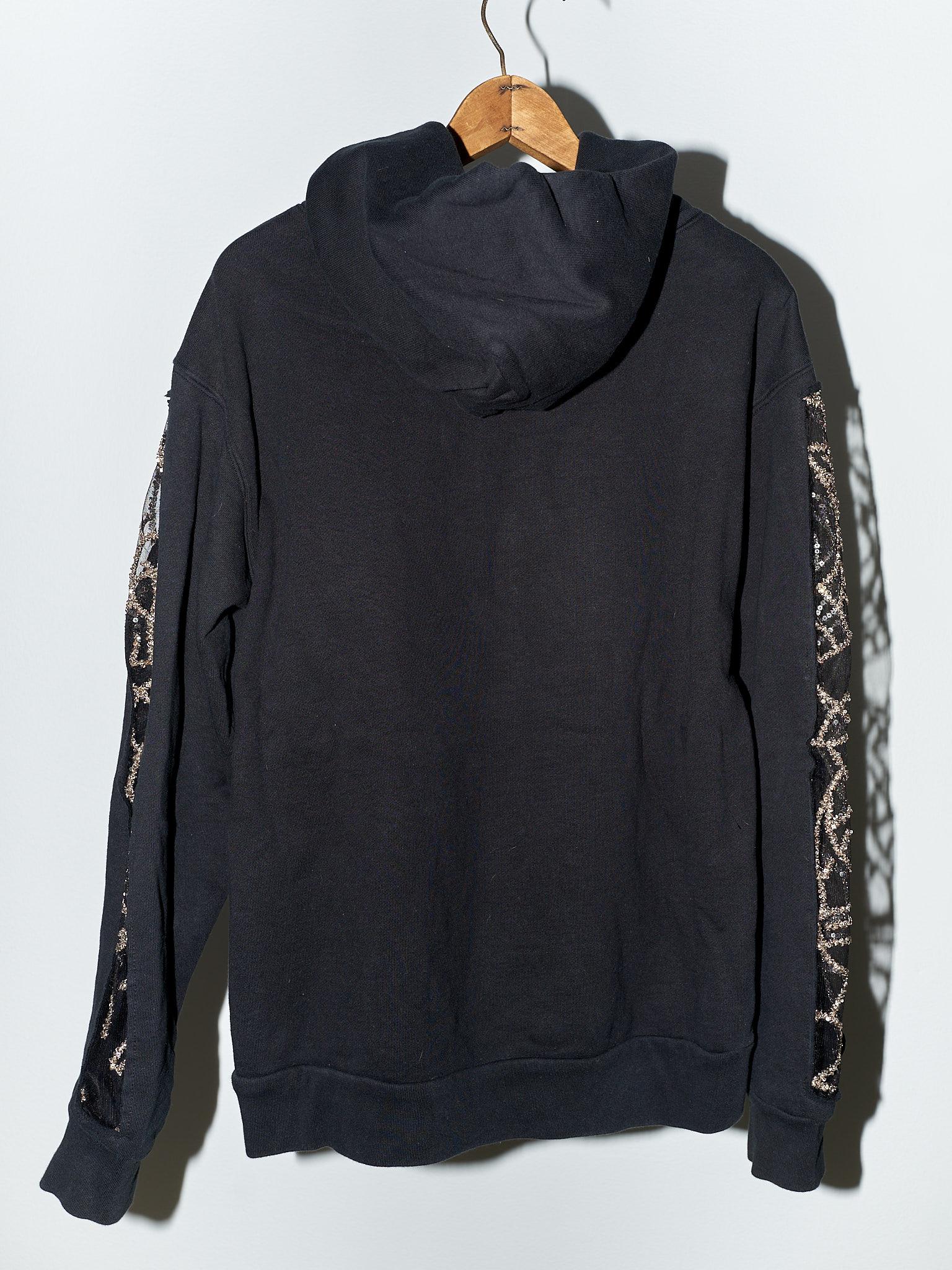 Black Hoodie Sweatshirt Transparent Sheer Mesh Chrystal Embroidery J Dauphin For Sale 6
