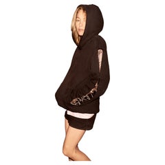 Black Hoodie Sweatshirt Transparent Sheer Mesh Chrystal Embroidery J Dauphin