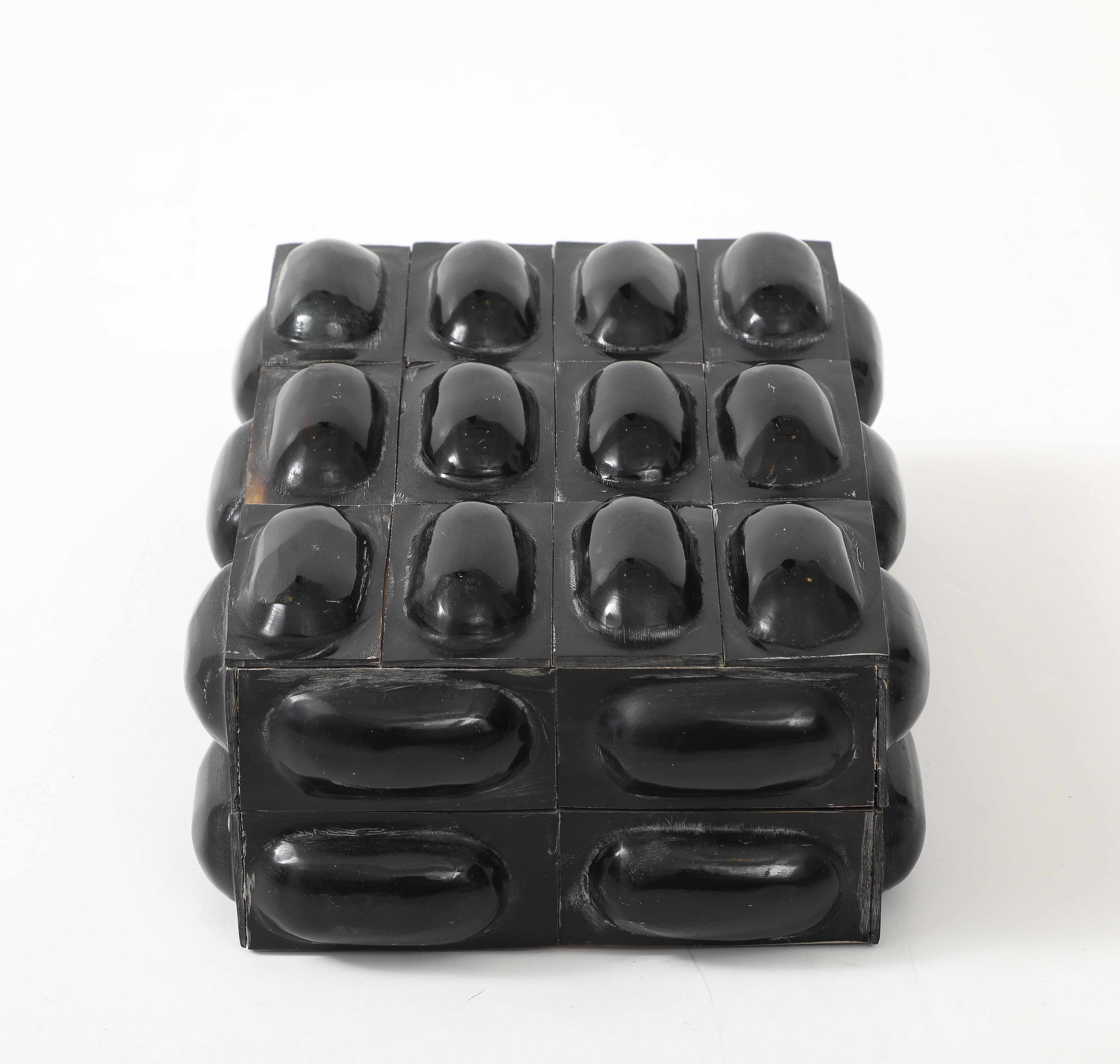 Modern Black Horn Oval Tiled Box For Sale