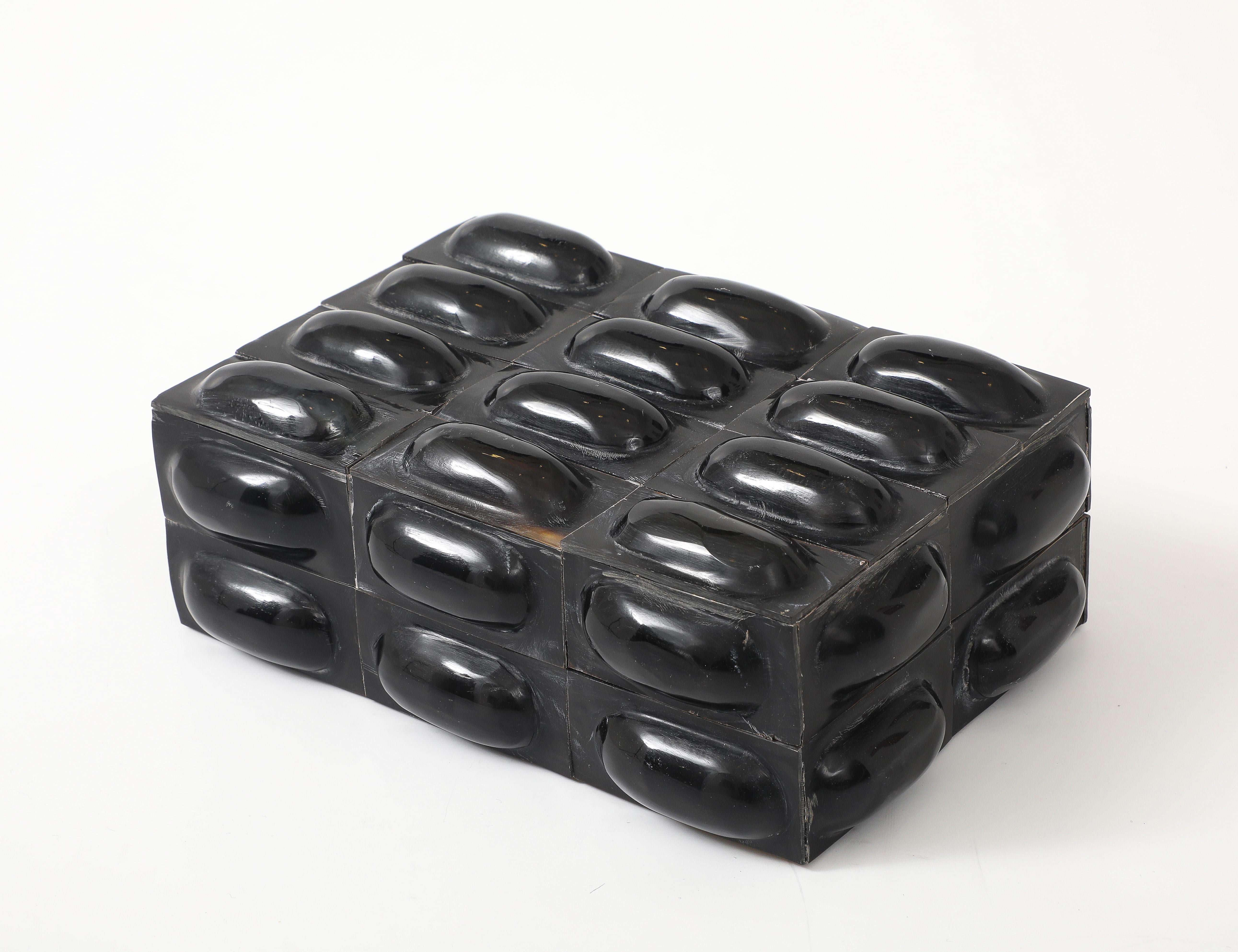 Spanish Black Horn Oval Tiled Box For Sale