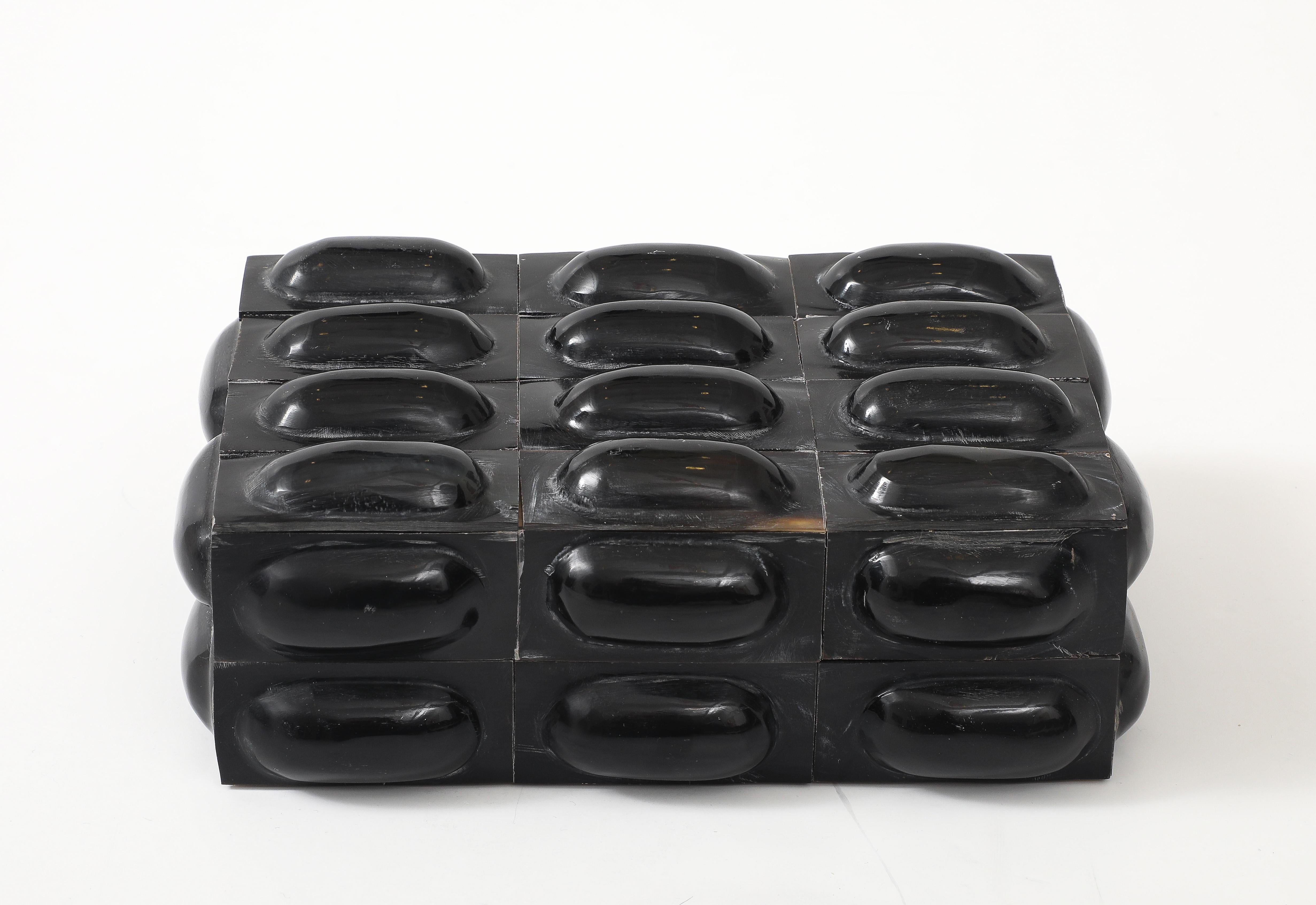 Hand-Crafted Black Horn Oval Tiled Box For Sale