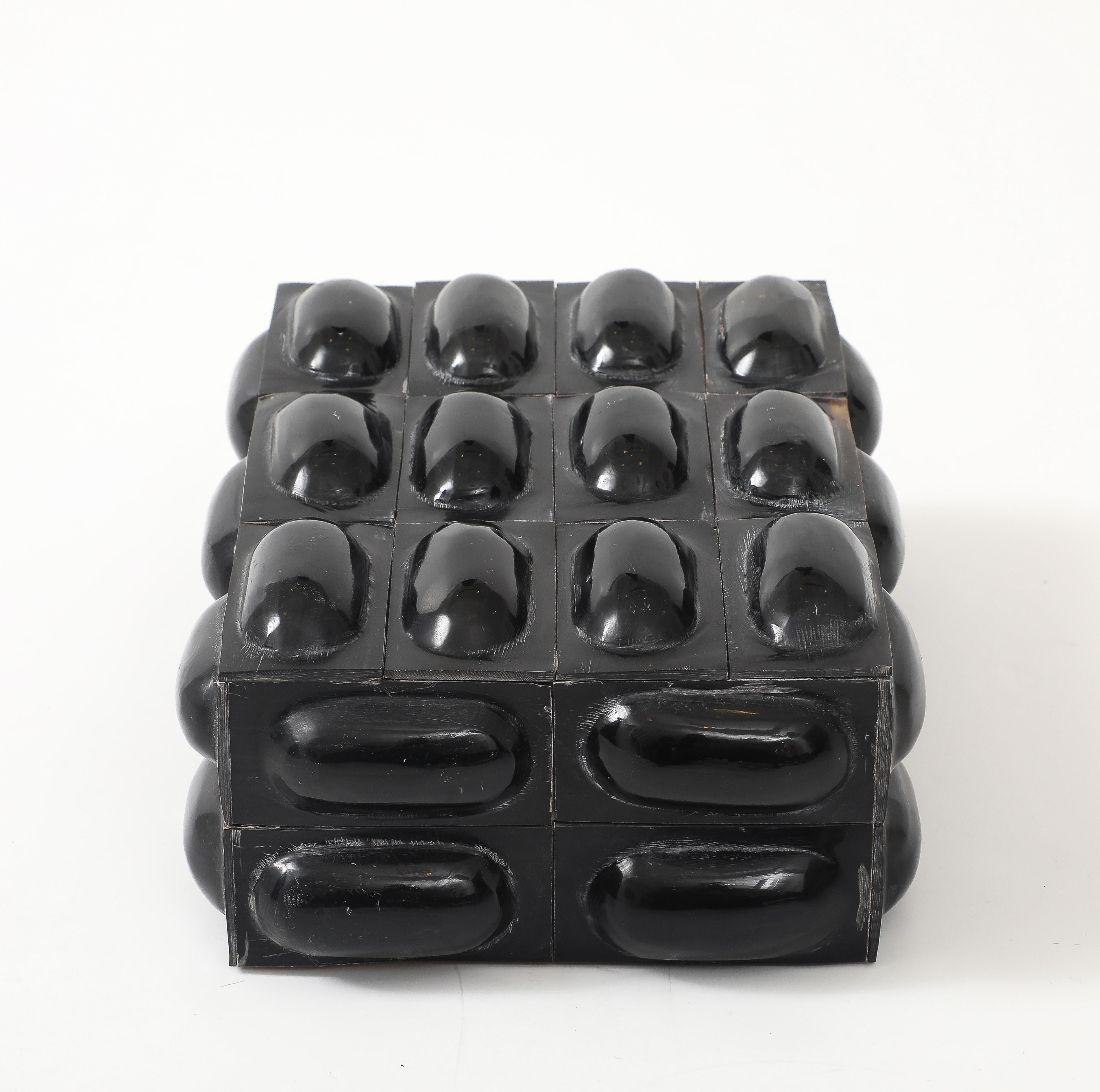 Contemporary Black Horn Oval Tiled Box For Sale