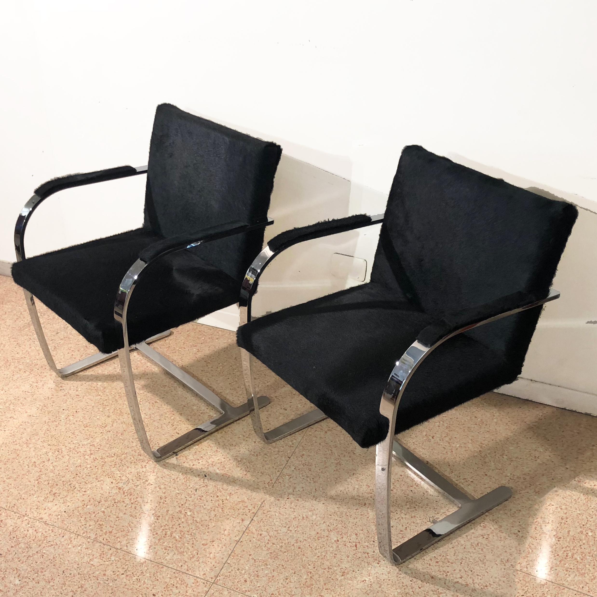 Black Horse Fur Brno Model Knoll Chairs with Armrest, Knoll Production, 1990s 4