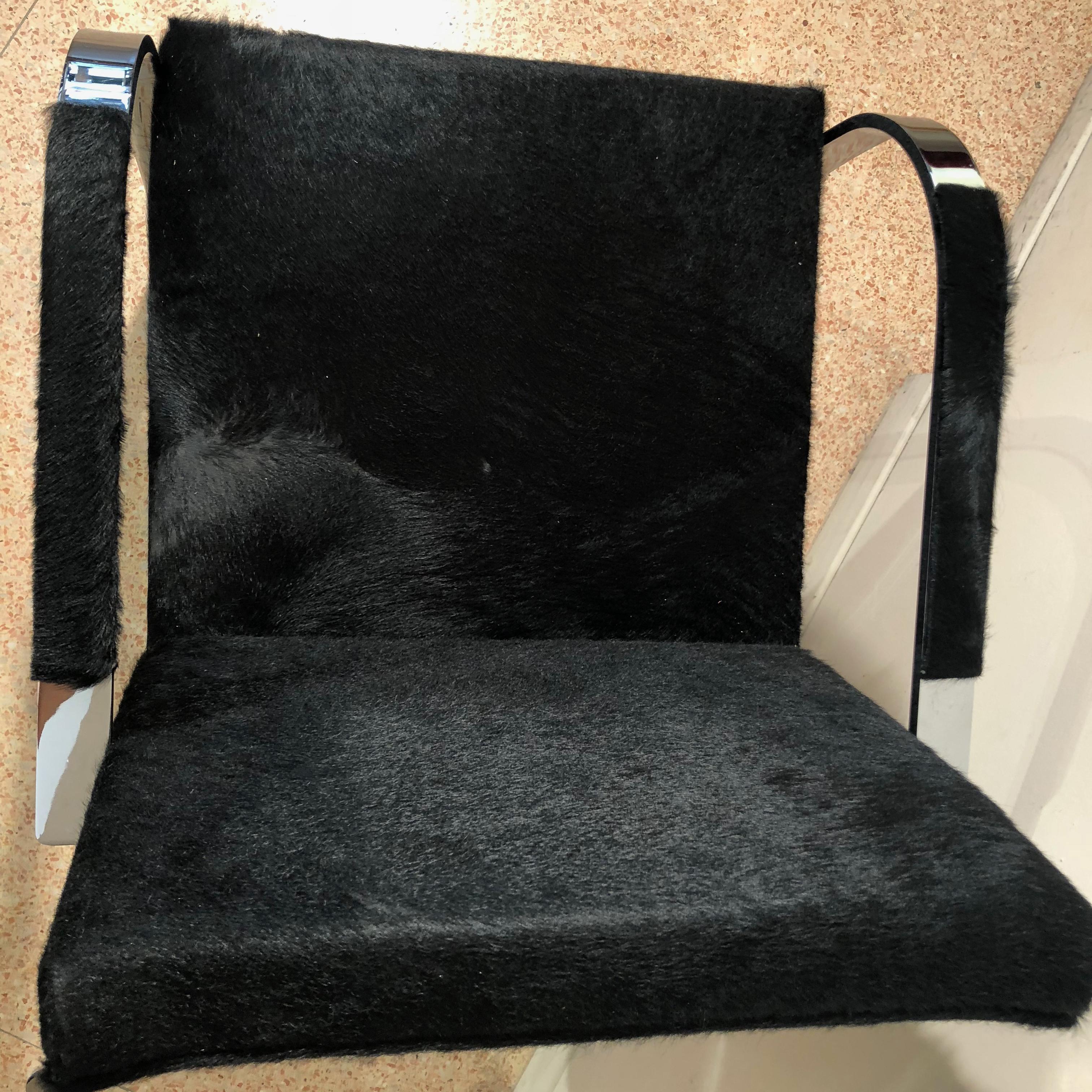 Late 20th Century Black Horse Fur Brno Model Knoll Chairs with Armrest, Knoll Production, 1990s