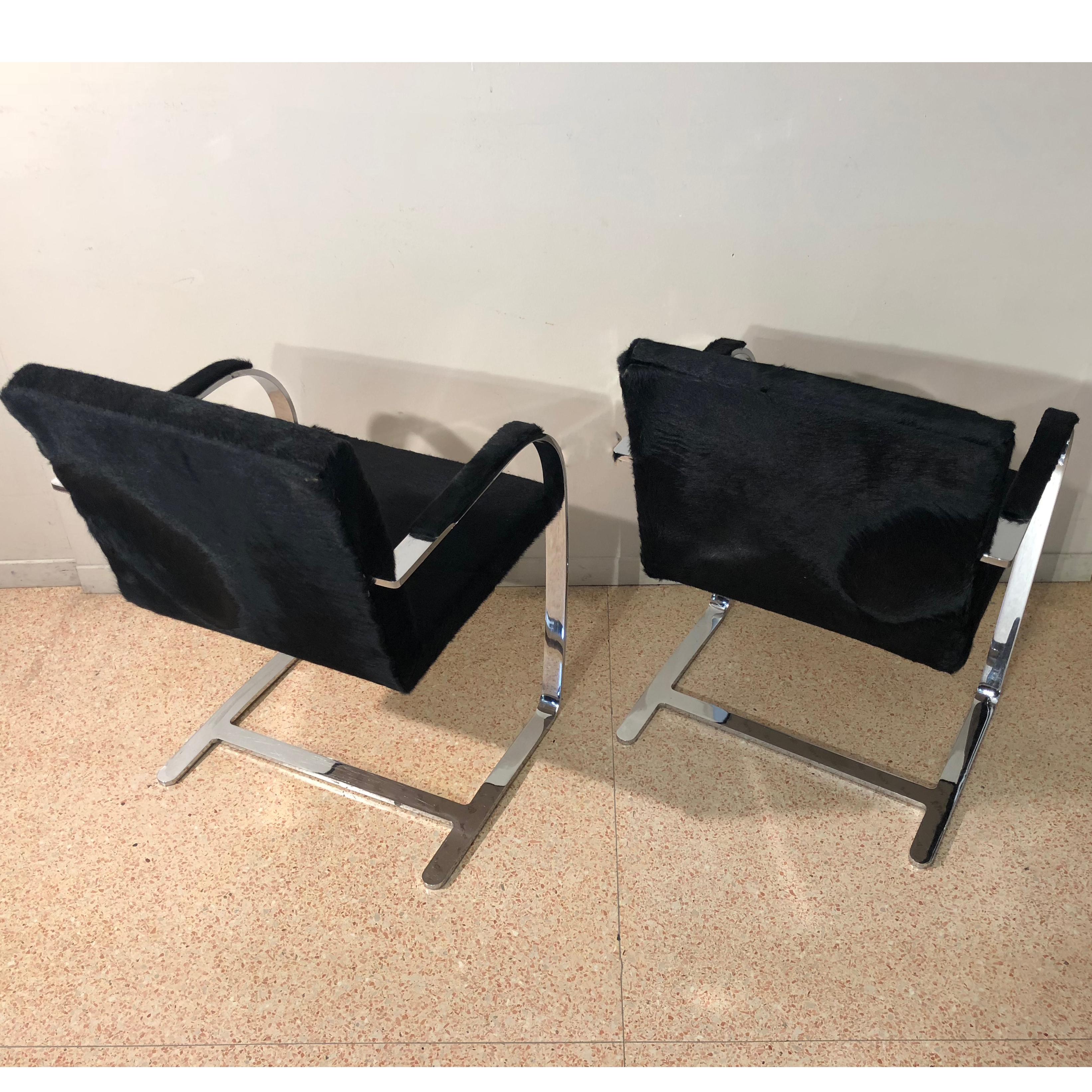 Steel Black Horse Fur Brno Model Knoll Chairs with Armrest, Knoll Production, 1990s